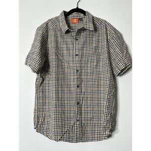 Merrell Men Size L Short Sleeve Button Front Shirt Stained